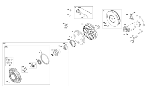 Flywheel, Ignition, And Starter Group Diagram and Parts List for 356447-0673-F1 200000 - 399999 Briggs and Stratton Engine